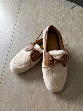 Sperry Chestnut and Cream Shearling Slip-On Loafers